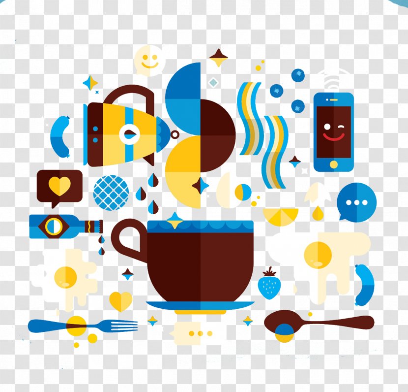 Cafe Coffee Cup Illustration - Flat And Kettle Transparent PNG