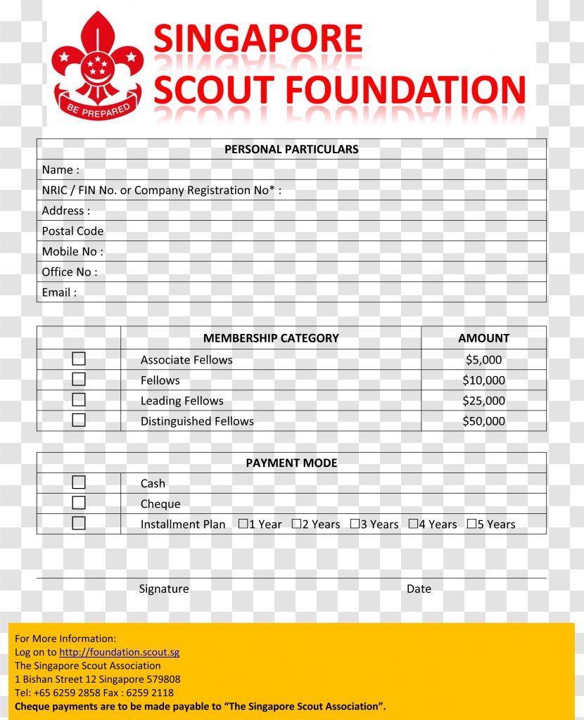 Document Form Singapore Scout Association Application For Employment - Word - Scouts Transparent PNG