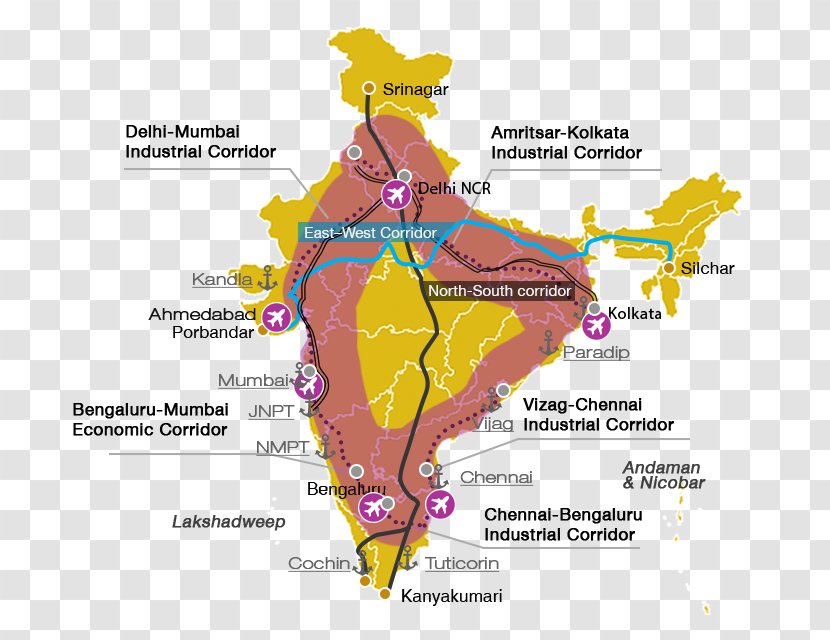Government Of India North–South Transport Corridor Delhi–Mumbai Industrial Project Map - Organism Transparent PNG