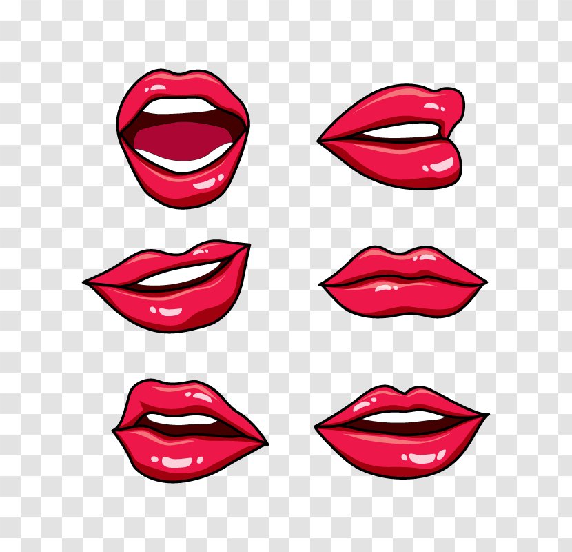Lip Drawing Kiss Clip Art - Silhouette - Vector Red Lips Collection Transparent PNG