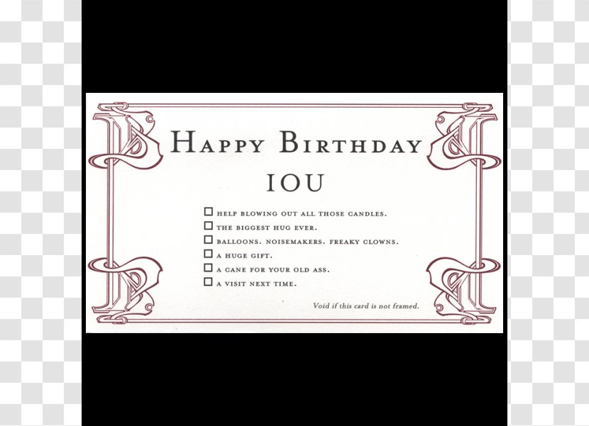Greeting & Note Cards IOU Gift Birthday E-card - Thanksgiving Invitation Transparent PNG