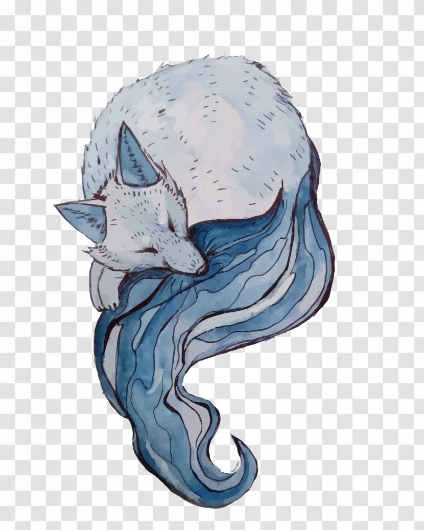 Blue Euclidean Vector Fox Illustration - Rough Transparent PNG