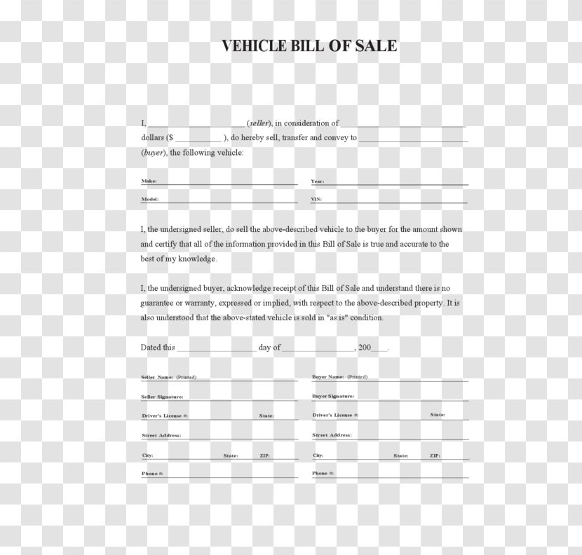 Invoice Document Sales Bill Of Sale Form - Silhouette - Car Transparent PNG