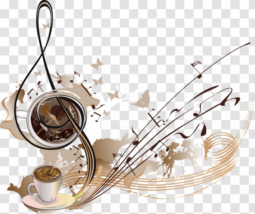 Coffee Cafe Musical Note Illustration - Silhouette - Vector Notes Transparent PNG