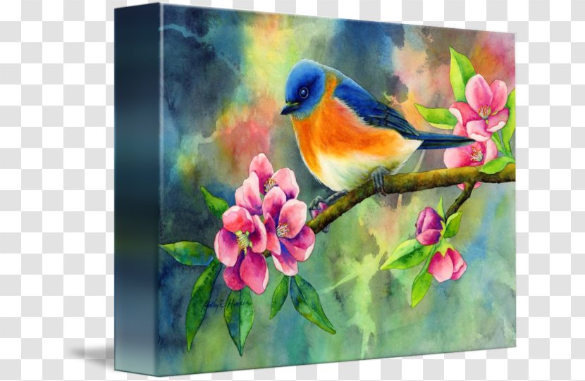 Watercolor Painting Bird-and-flower Canvas Print - Bird - Eastern Bluebird Transparent PNG