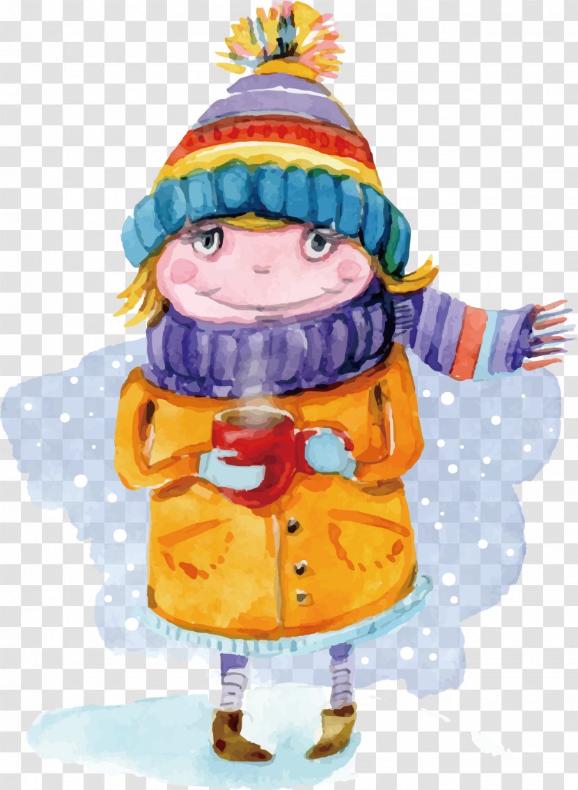 Watercolor Painting Winter Child - Boy - Hand-painted Children Transparent PNG