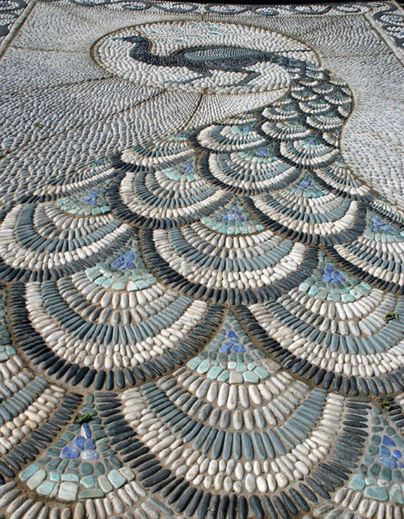 Mosaic Pebble Garden Rock - Cobblestone Road Peacock Transparent PNG