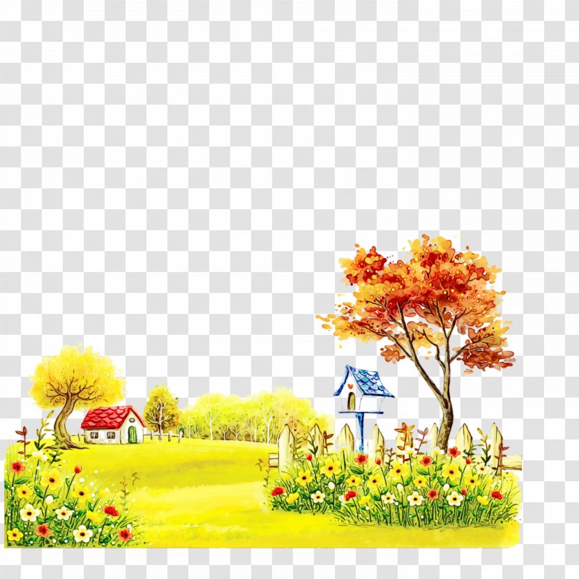 Watercolor Nature Background - Landscape - Cut Flowers Meadow Transparent PNG