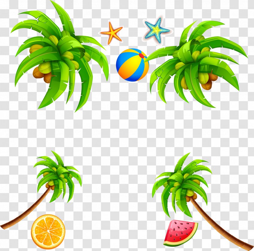 Coconut Leaf Clip Art - Cartoon - Vector Trees Transparent PNG