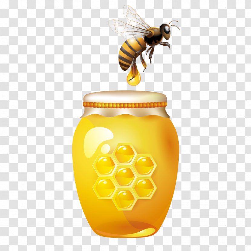 Bee Honey Jar Clip Art - Pollen - Hive Transparent PNG