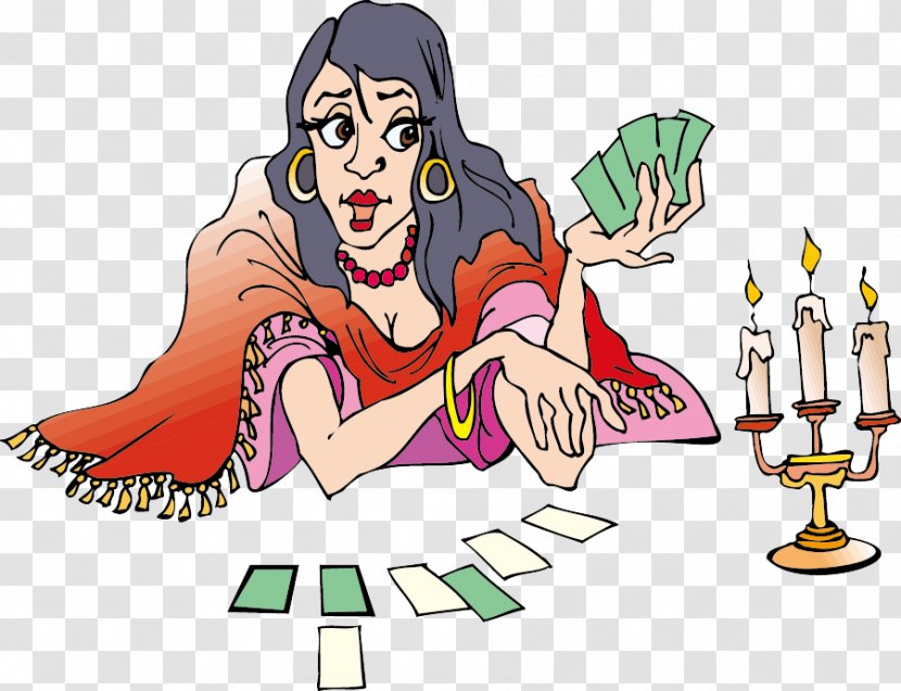 Tarot Psychic Reading Playing Card Clip Art - Cartoon - Woman Cards Transparent PNG