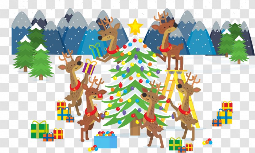 Reindeer Christmas Tree Santa Claus - Decorated Transparent PNG