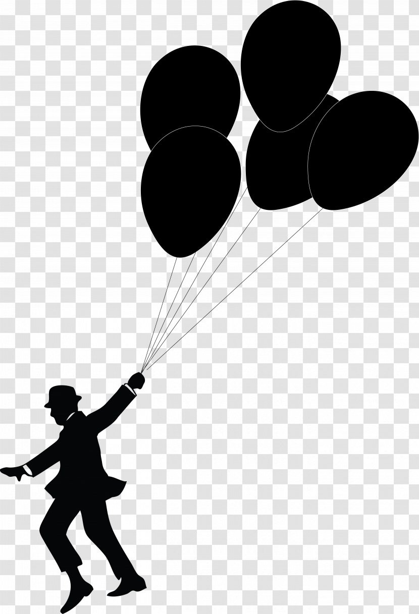 Balloon Silhouette Black And White Child Clip Art - Hot Air - Balloons Transparent PNG