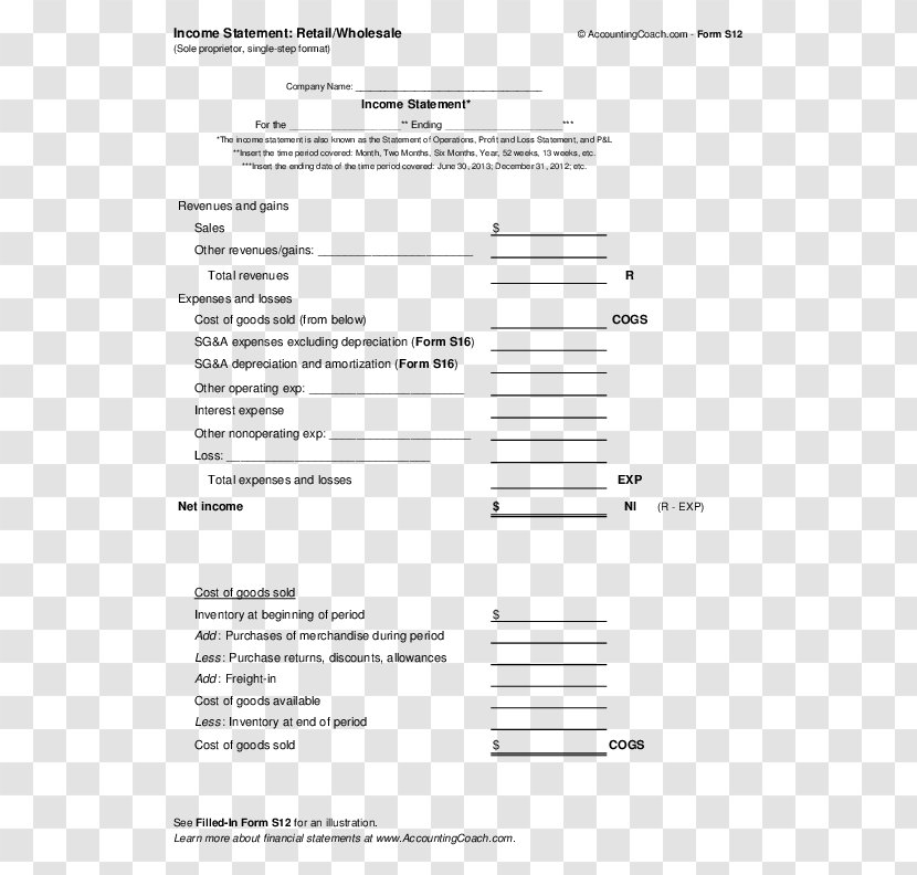 Sole Proprietorship Income Statement Business Financial Paper - Trade Name Transparent PNG