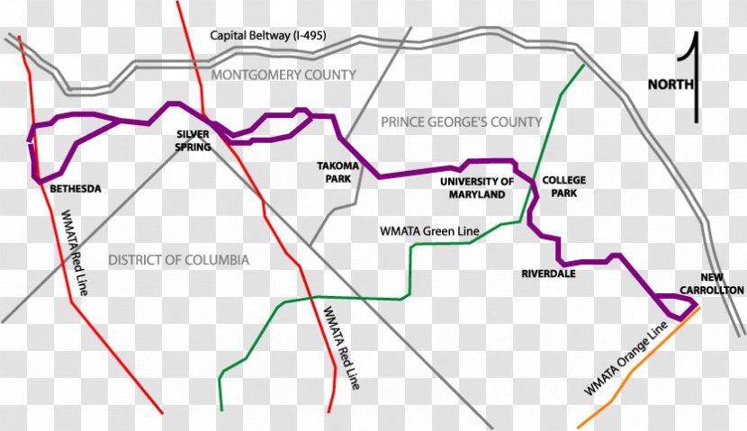 Purple Line Washington Metropolitan Area Transit Authority Silver Bethesda - Map - Urban Light Rail Transparent PNG
