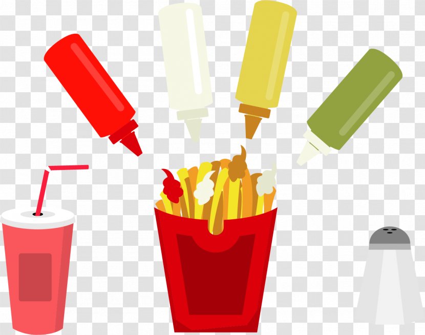 Hamburger French Fries Junk Food Fast European Cuisine - Vector Hand-painted Transparent PNG
