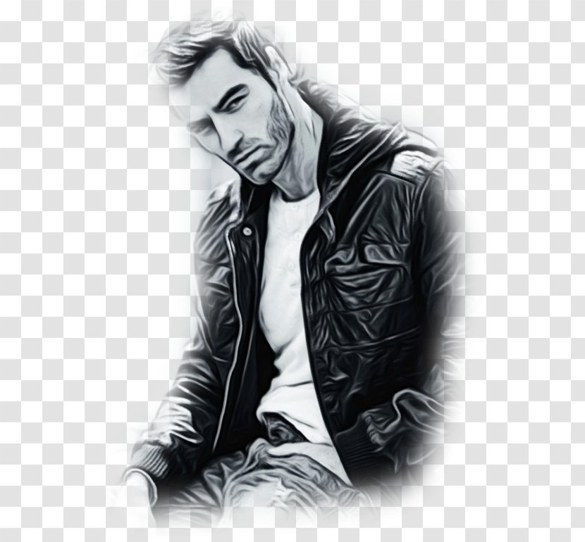 Portrait Blackandwhite - Sitting - Jacket Leather Transparent PNG