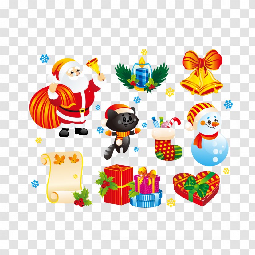 Santa Claus Christmas Decoration Cartoon Ornament - Vector Gift Boxes And Bells Transparent PNG