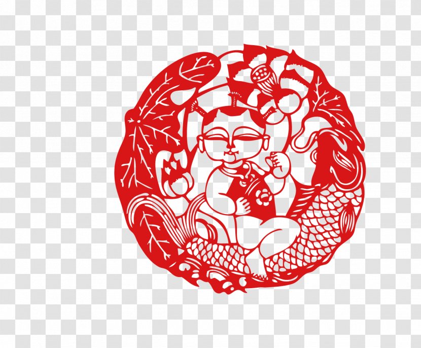 Budaya Tionghoa Chinese Paper Cutting Papercutting New Year Tradition - Watercolor - Paper-cut Round Baby Transparent PNG