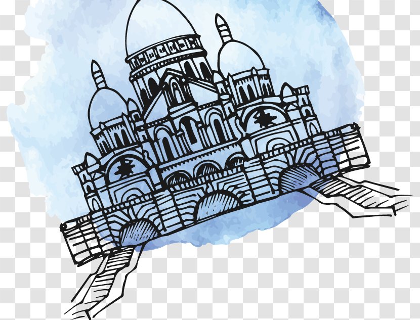 Taj Mahal Illustration - Poster - Hand-painted Blue Mahal, India Transparent PNG