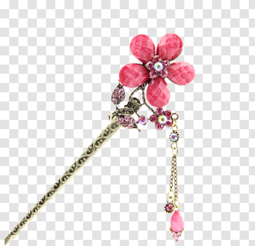 Hairpin Designer - Fashion Accessory - Pink Diamond Pendant Retro Bob Transparent PNG