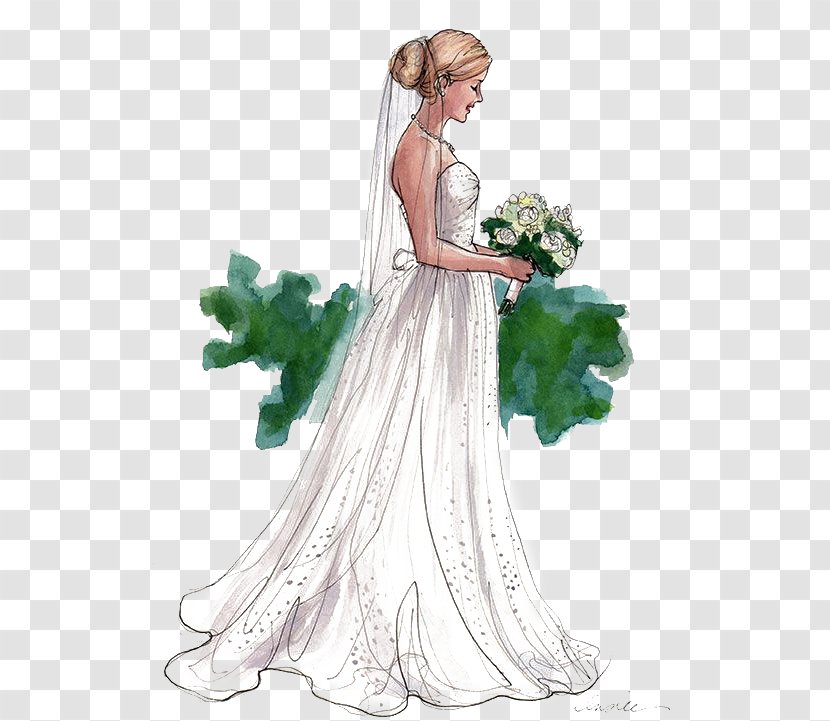 Wedding Dress Bride Drawing Illustration - Tree - Hand-painted Transparent PNG