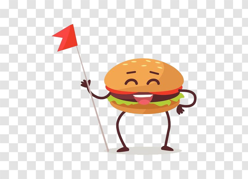 Hamburger Cheeseburger Fast Food Cartoon - Character - Red Flag Hamburg Transparent PNG