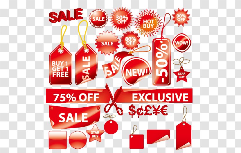Sales Label Euclidean Vector - Text - Various Shopping Malls With Red Decoration Transparent PNG