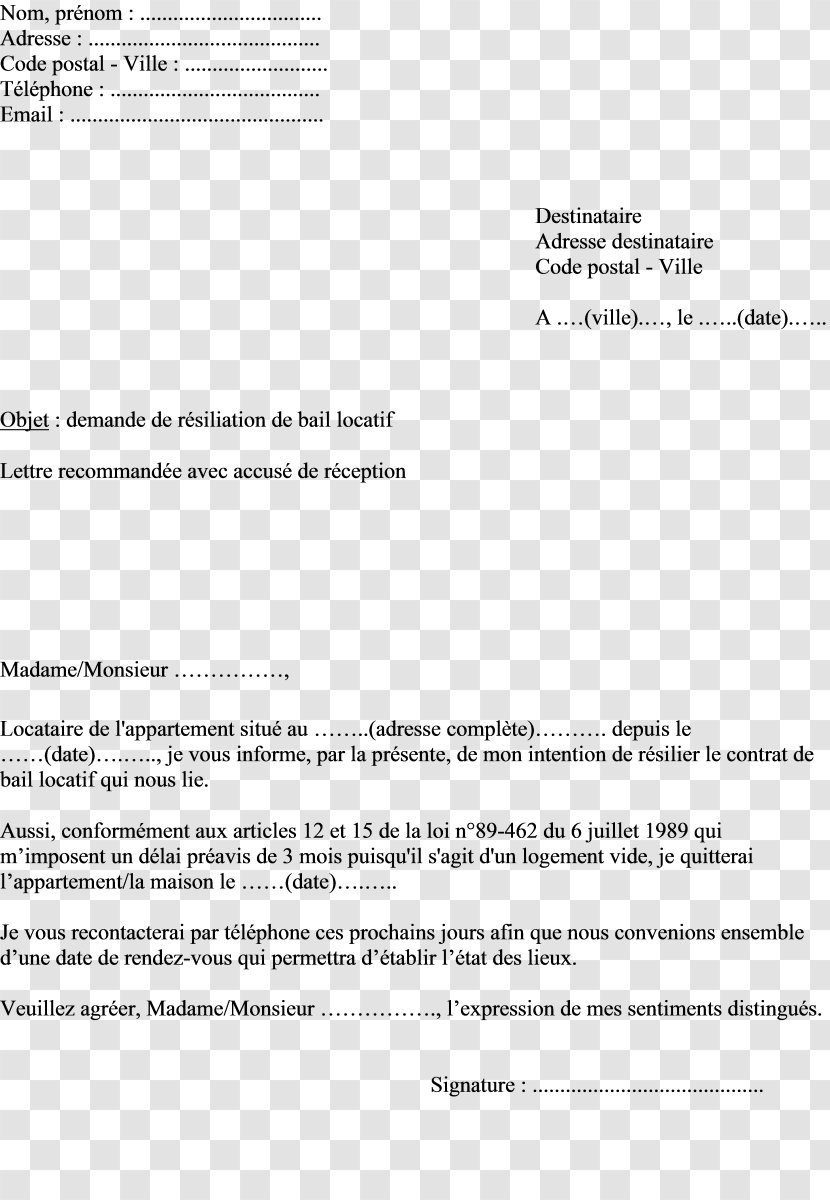 Document Renting État Des Lieux Location Apartment - Text Transparent PNG