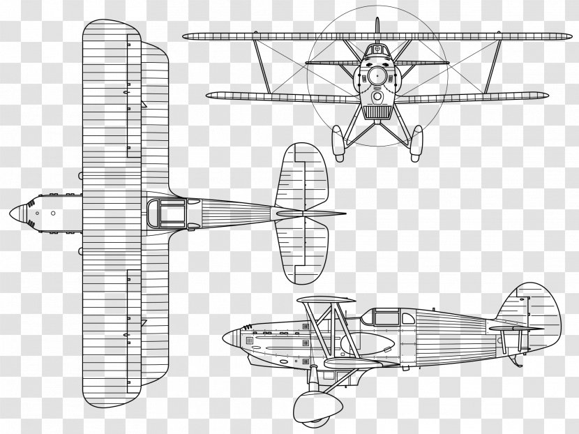 Avia B-534 Airplane B.35 Aircraft Biplane - Black And White Transparent PNG