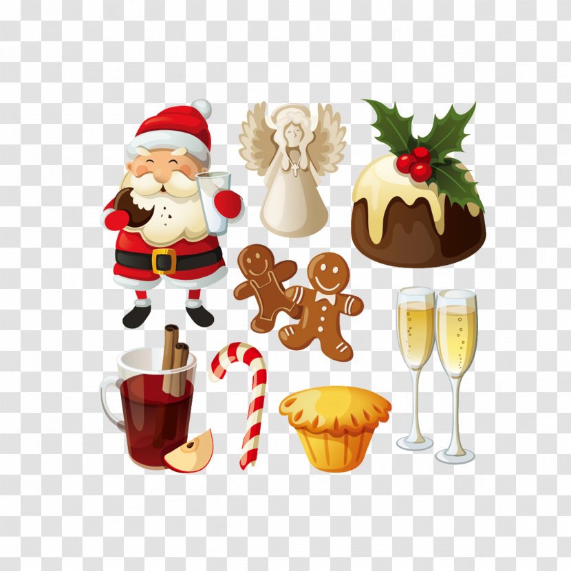 Christmas Cake Mince Pie Pudding Santa Claus - Drawing - Hand-painted Transparent PNG