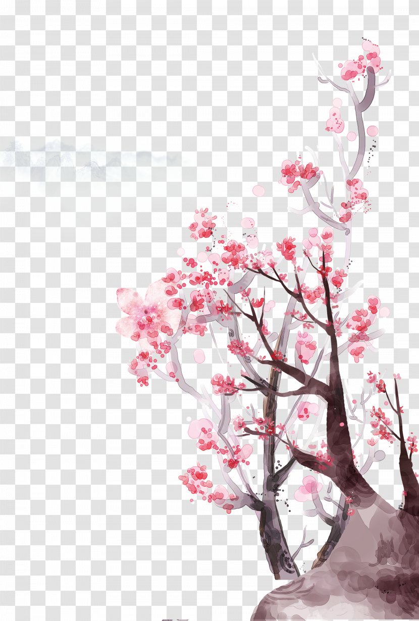Flowering Peach Trees Poster - Twig - Hand Painted Watercolor Tree Transparent PNG