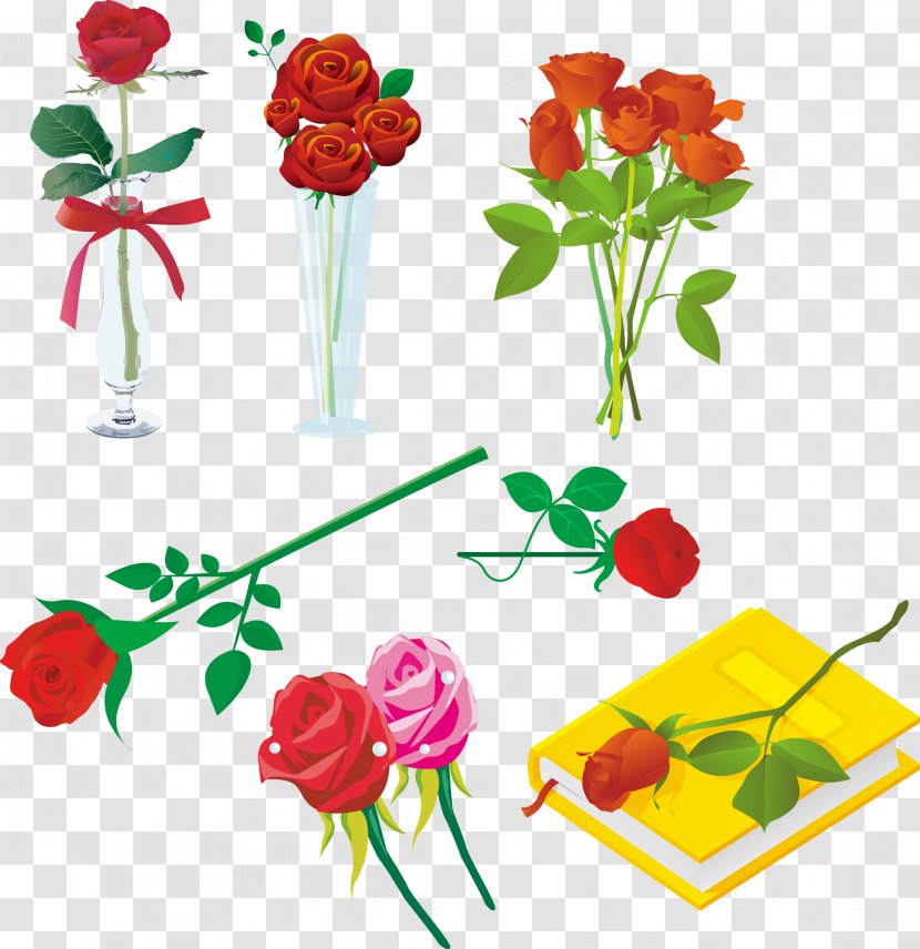 Garden Roses Beach Rose Heart Vase - Floristry - Vector Material Romantic Transparent PNG