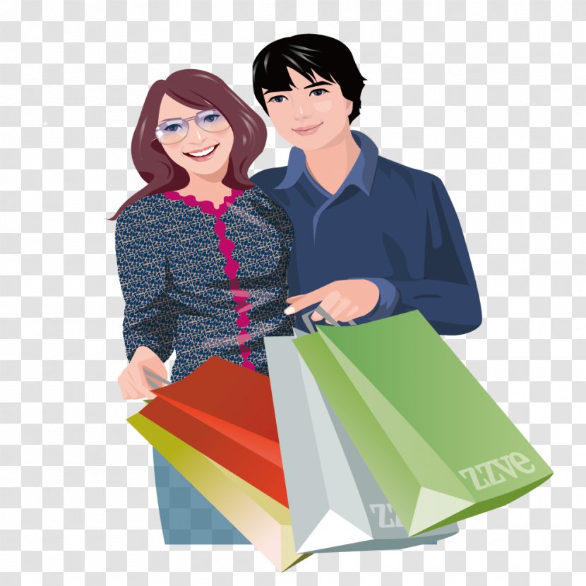 Shopping Euclidean Vector Couple Illustration - Cartoon - Mention Of Men And Women With Bags Transparent PNG