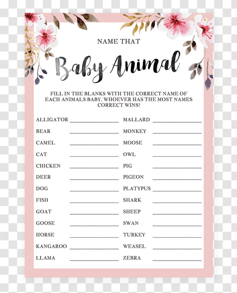 Game Baby Shower Name That Animal Infant Nursery Transparent PNG
