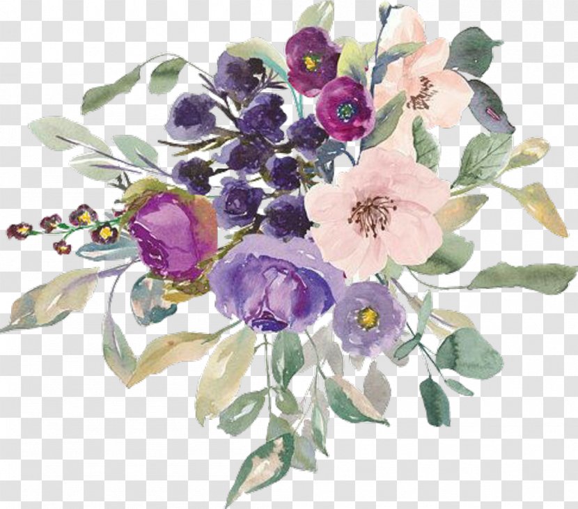 Watercolor Painting Flower Clip Art Dark Purple - Blue Transparent PNG