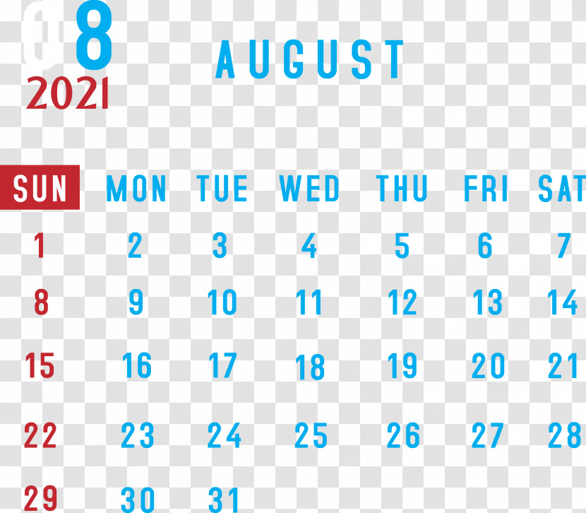 August 2021 Printable Calendar 2021 Monthly Calendar Printable 2021 Monthly Calendar Template Transparent PNG