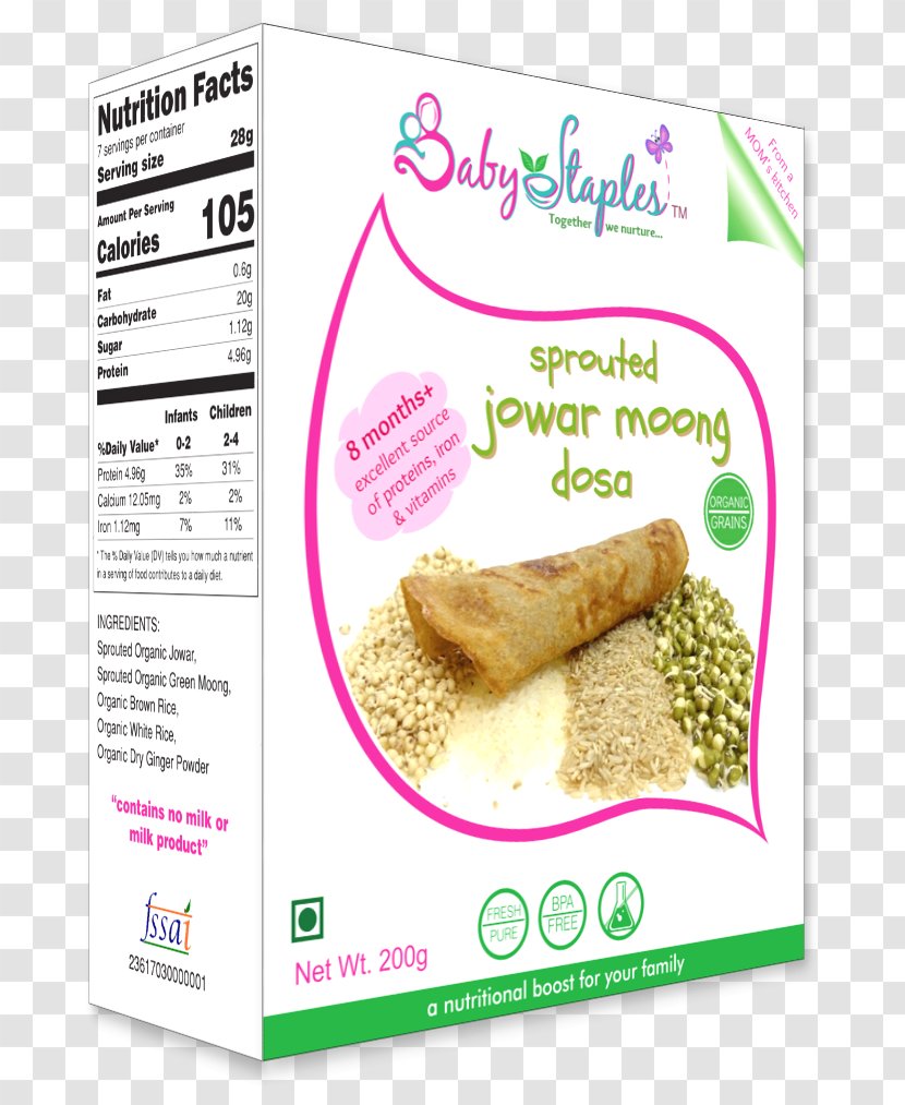 Baby Food Organic Dosa Breakfast Cereal - Moong Dal Transparent PNG