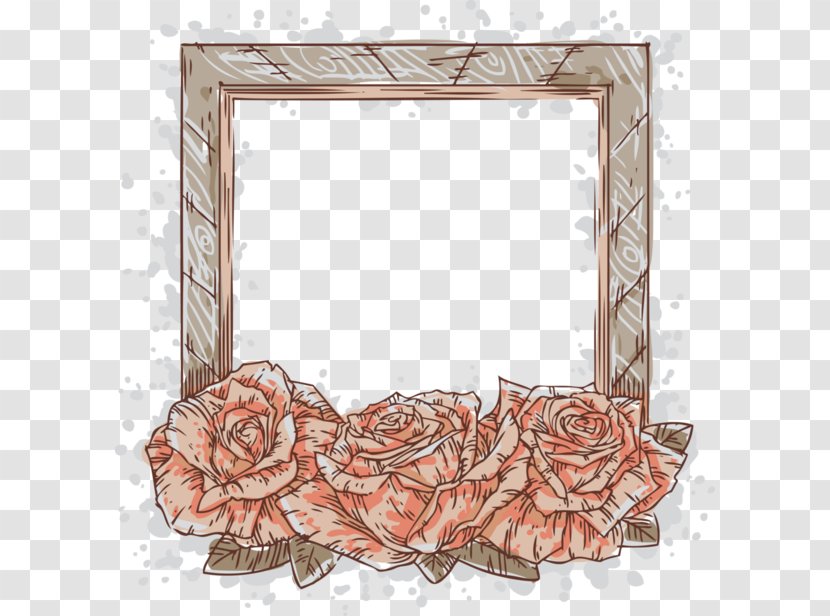 Paintbrush Drawing Still Life: Pink Roses Cartoon - Picture Frame - Rose Transparent PNG