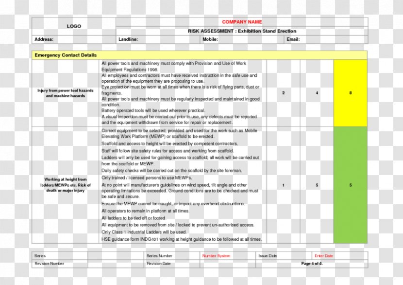 Risk Assessment Document Template Contract - Form - Going Away Transparent PNG