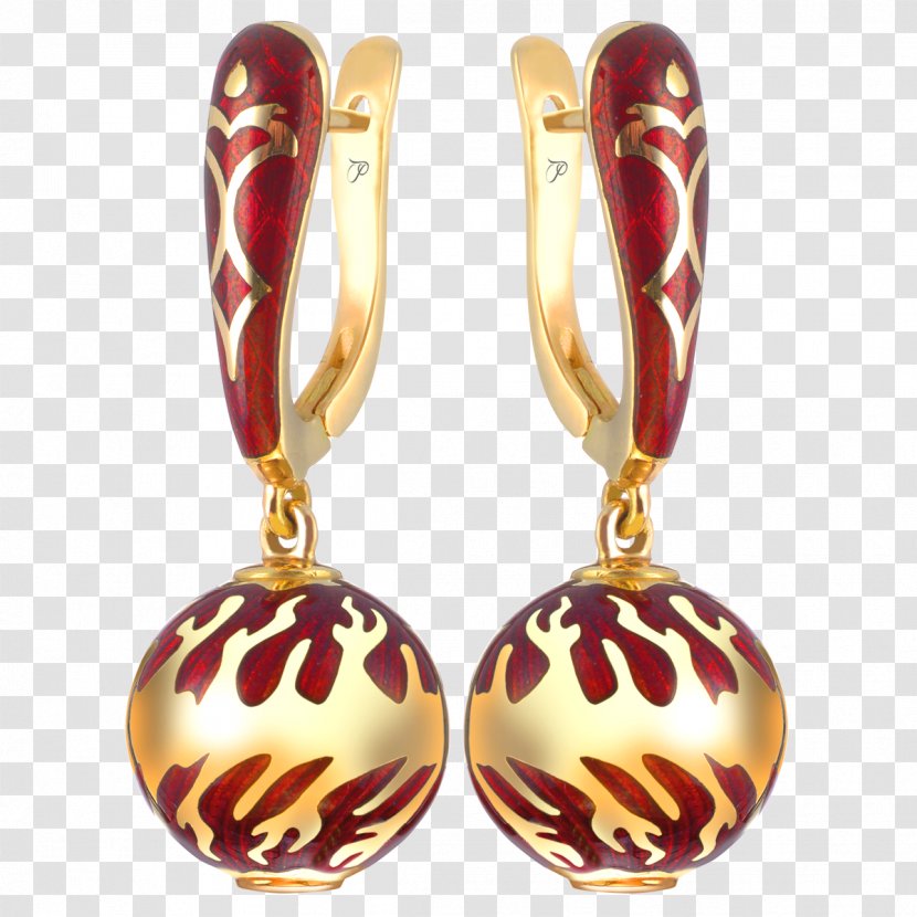 Earring Colored Gold Vitreous Enamel Yellow - Maroon Transparent PNG