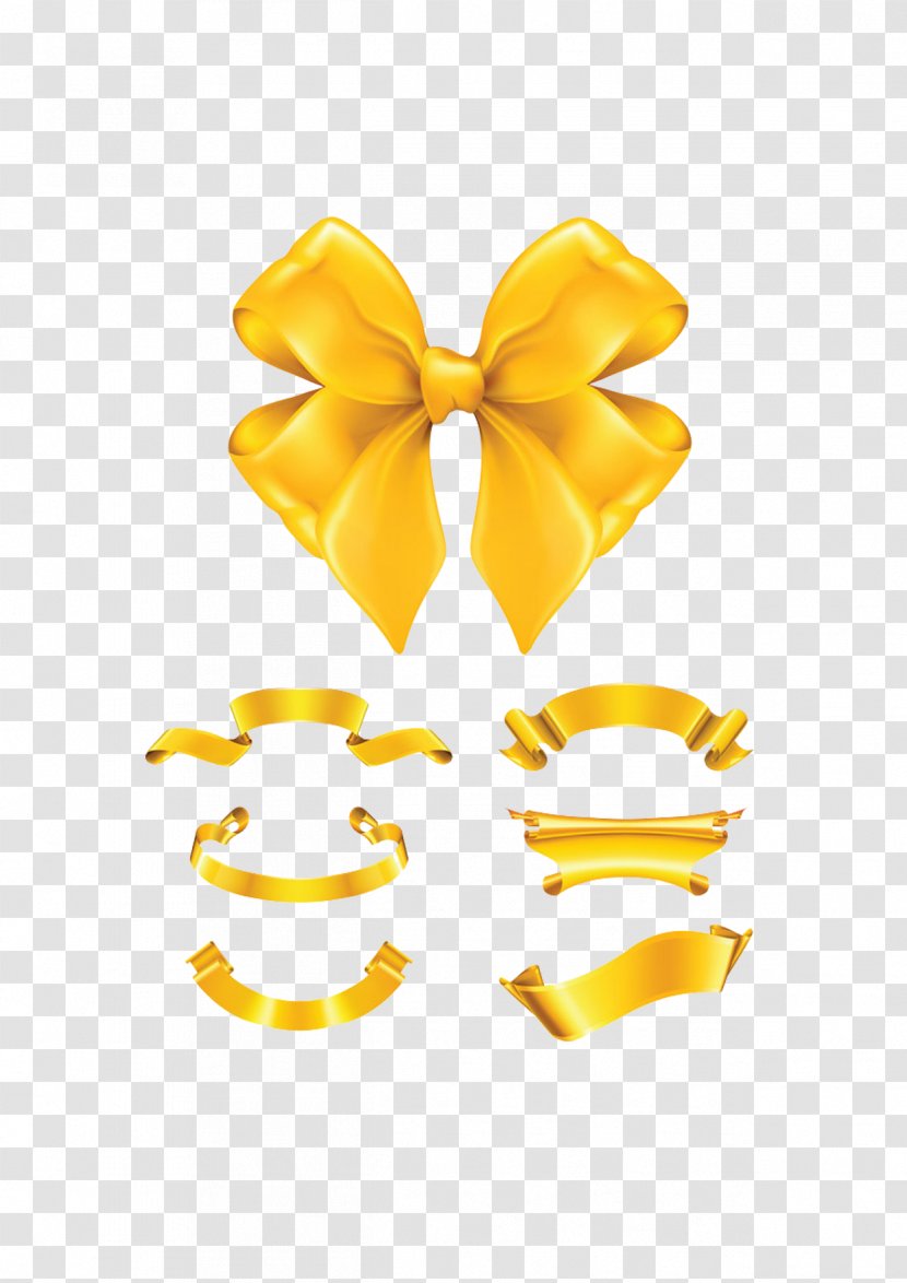 Gold Ribbon Bow - Paper - Tie Transparent PNG