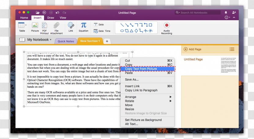 Microsoft OneNote Computer Software Optical Character Recognition Screenshot - Plain Text Transparent PNG