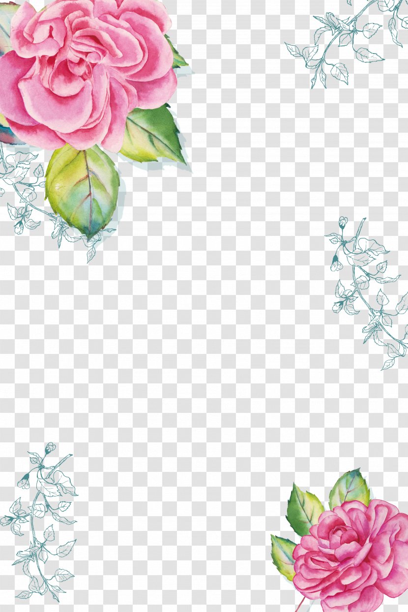 Watercolor Painting Poster Download - Pink - Hand With Flower Borders Transparent PNG