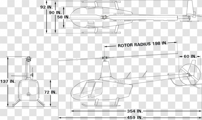 Robinson R66 R44 R22 Helicopter Technical Drawing - Black And White Transparent PNG