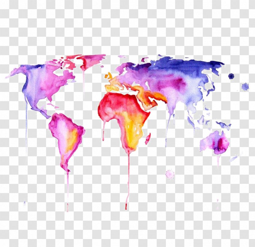 World Map Watercolor Painting Clip Art Image - Purple Transparent PNG