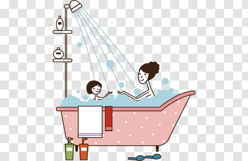 Bathing Bathtub Mother Child Bubble Bath - Shower - Vector Painted Transparent PNG