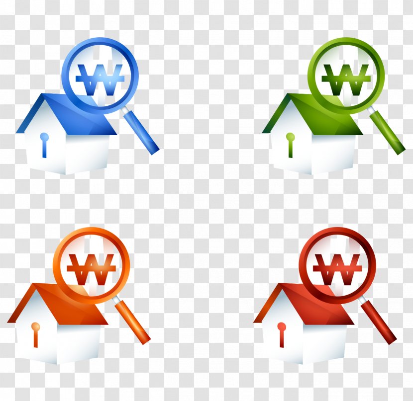Euclidean Vector Icon - Cartoon - Hand Painted Color Magnifying Glass House Transparent PNG