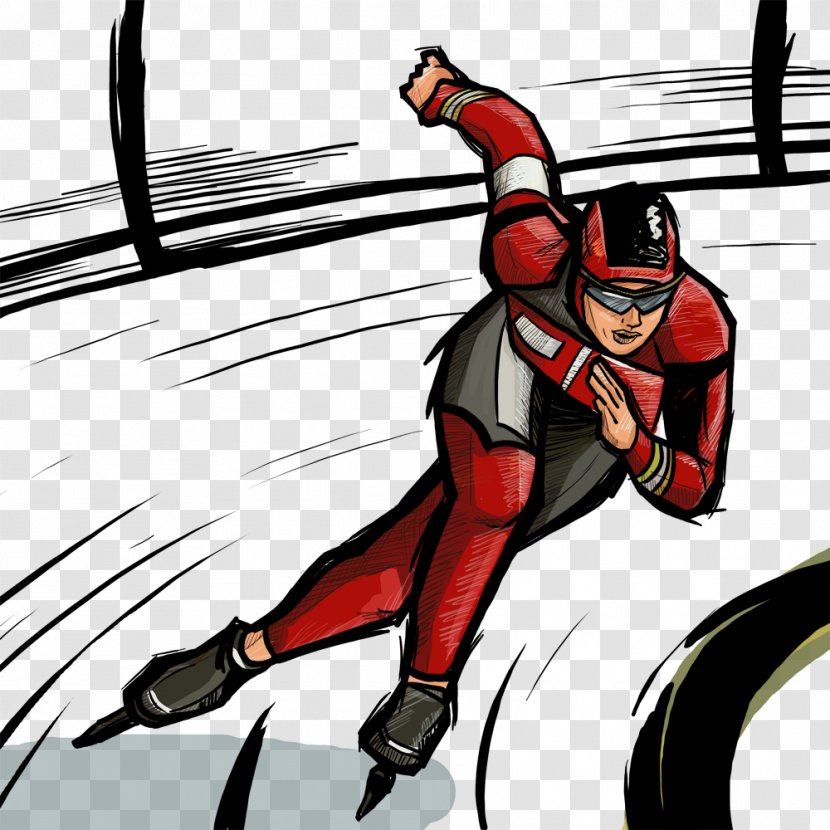 Ice Skating Short Track Speed Athlete Figure - Powerslide - Cartoon Hot Air Balloon Transparent PNG