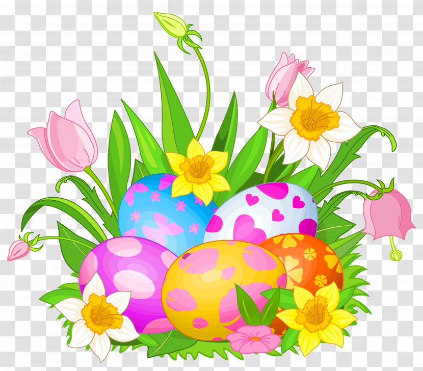 Easter Bunny Clip Art - Eggs And Flowers Clipart Picture Transparent PNG